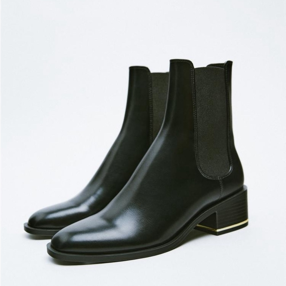 ZARA FLAT ANKLE BOOTS WITH HEEL DETAIL BLACK